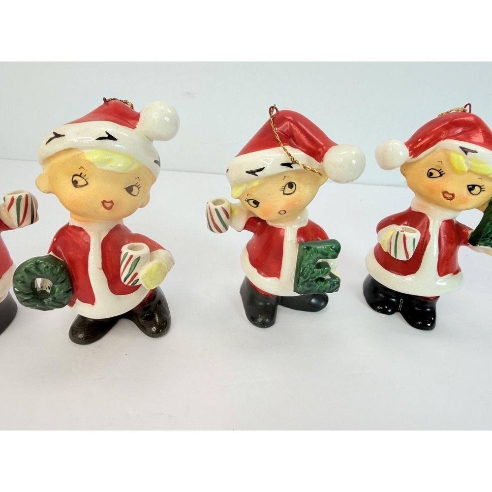 Christmas NOEL Santa Pixie Elf Boys Ornaments Made Japan Vintage Christmas READ - Picture 3 of 16